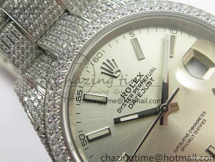 0224 Practical DateJust 41 126334 904 Full Paved Diamonds BP Maker Best Edition Silver Dial on Oyster Bracelet A 2542